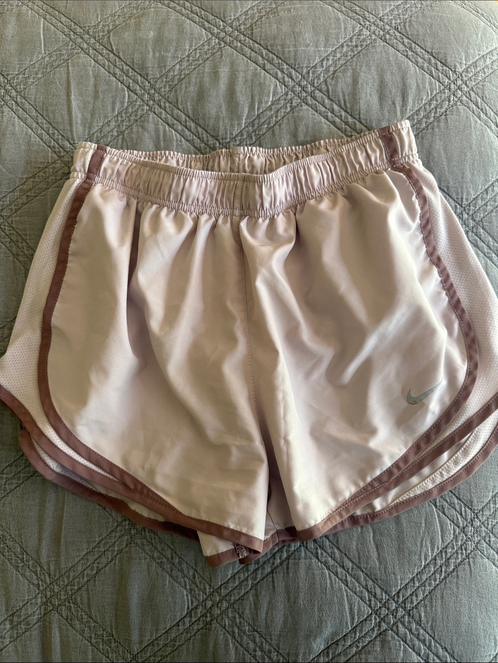 Nike Women’s Pale Pink Athletic Running Shorts with Dusty Rose Trim